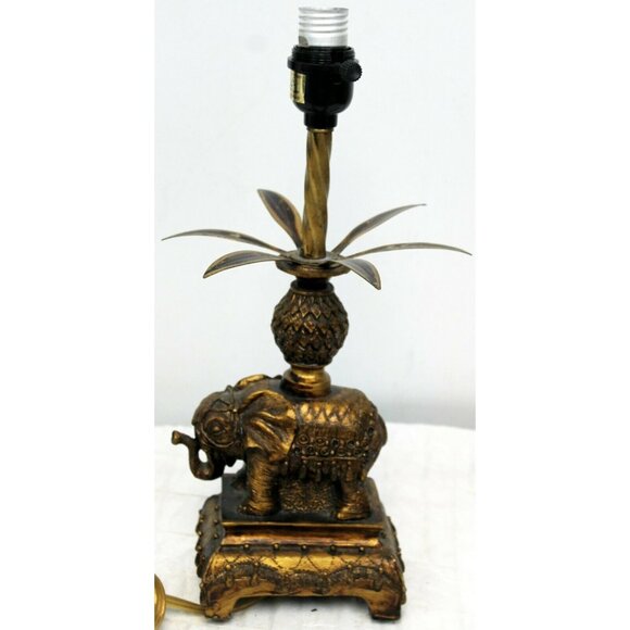 Elephant Table Accent Lamp Resin Bronze Colored Decorated Jungle Short Leaves - Picture 5 of 12